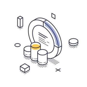 Data Analysis And Financial Report With Pie Chart Isometric Vector Illustrati イラスト素材