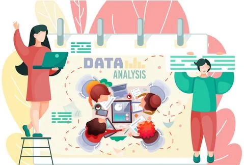 Data analysis and financial research with business team analyst group Stock Illustration