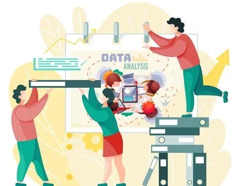 Data analysis and financial research with business team analyst group Stock Illustration