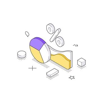 Data Analysis And Financial Statistics Concept Isometric Vector Illustratio.. Illustrazione stock
