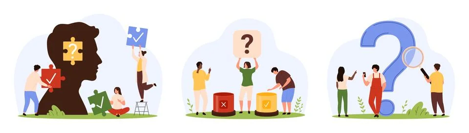 Data analysis and find solution, choice of right and wrong answer for tiny Stock Illustration