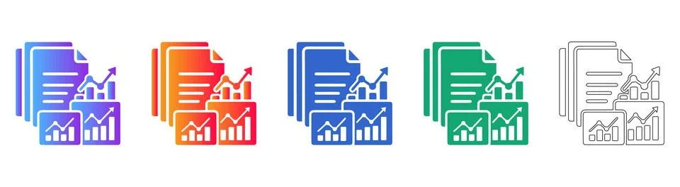 Data Analysis and Growth Document Icons Set Stock Illustration