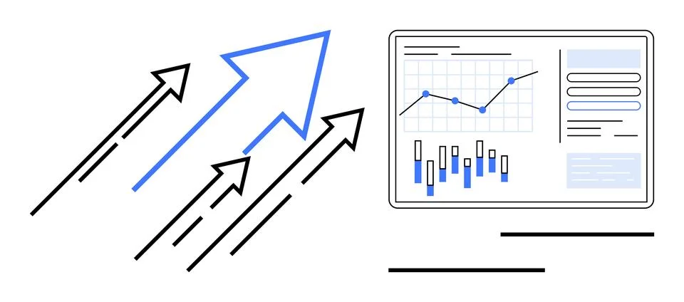 Data Analysis and Growth Shown by Arrows and Graphs Business, Finance, and .. イラスト素材