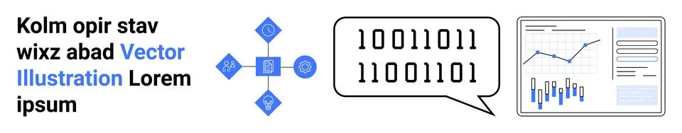 Data Analysis and Information Technology Concepts with Binary Code and Graphs Illustration