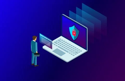 Data analysis and Investment concept with businessman stood in front of a com Stock Illustration