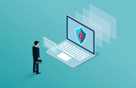 Data analysis and Investment concept with businessman stood in front of a com Stock Illustration