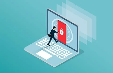 Data analysis and Investment concept with businessman stood in front of a com Stock-Illustration