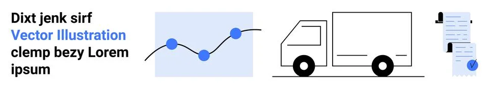 Data Analysis and Logistics Concept with Graph, Truck, Documents, Text Elemen Illustrazione stock