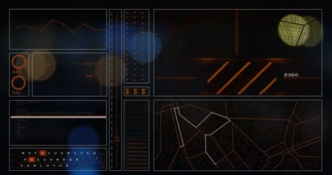 Data analysis and mapping animation over futuristic interface with graphs and Stock Footage 310820797