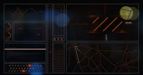 Data analysis and mapping image over futuristic interface with graphs and codes Foto stock
