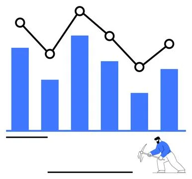 Data Analysis and Market Trends Visualization with Graph and Miner Character 库存插图
