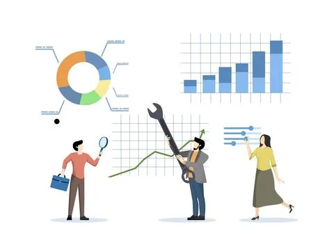 Data analysis and optimization for SEO, analyze business trends. Illustrazione stock