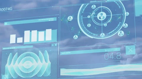 Data analysis and performance metrics animation over sky background Stock Footage 305133950