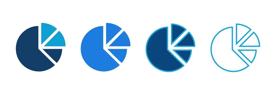 Data analysis and performance tracking solid icon set. Featuring pie charts.. Stock Illustration