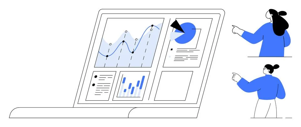 Data Analysis and Presentation with Graphs Shown on Laptop Screen Highlight.. イラスト素材