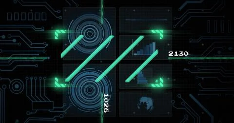 Data analysis and processing image with charts and graphs over digital interface Stock Photos