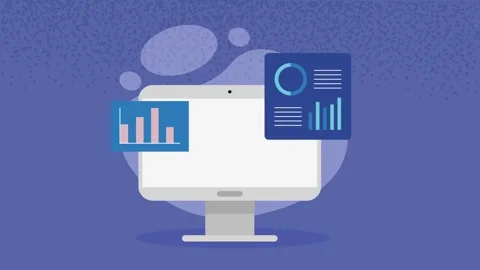 Data analysis and reporting on computer monitor, marketing statistics, busi.. Video stock 338994181