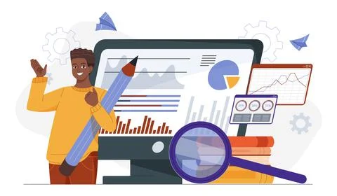 Data analysis and research concept. Vector illustration Stock Illustration