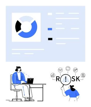 Data Analysis and Risk Assessment Concept with Charts and Businesswoman at De Stock Illustration