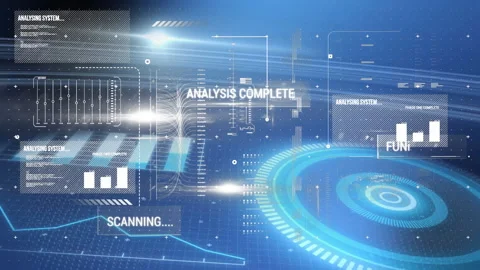 Data analysis and scanning animation with futuristic interface elements and Stock Footage 306273902