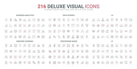 Data analysis and science, machine learning system, business analytics line icon Stock Illustration