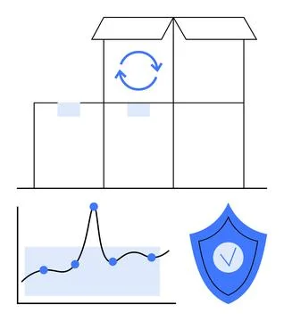 Data Analysis and Secure Shipping Representation with Graph, Shield, and Boxe 스톡 일러스트