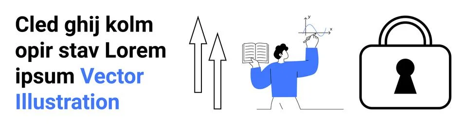 Data Analysis and Security Concept with Person Studying Charts, Arrows Indi.. Stock Illustration