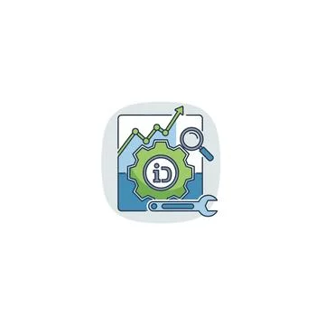 Data analysis and SEO gear icon with magnifying glass Stock Illustration