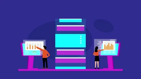 Data Analysis and Server Room Monitoring cartoon animation 库存影片 337954721