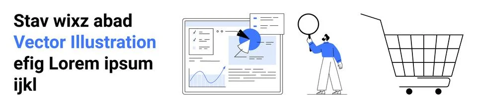 Data Analysis and Shopping Concept with Graphs and Shopping Cart Stock Illustration