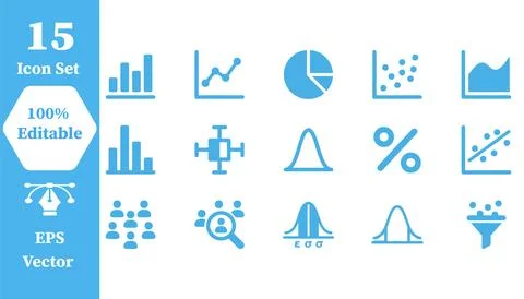 Data analysis and statistical chart vector icon set with statistics, analysis Stock Illustration