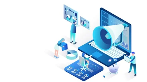 Data Analysis and Teamwork in Digital Marketing Visualization with Isometri.. Stock Footage 341920073