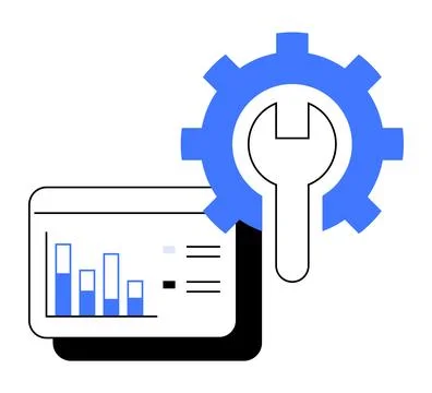 Data Analysis and Technical Support Symbol with Gear and Graph Illustrazione stock