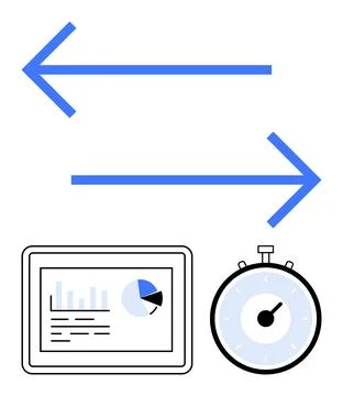 Data Analysis and Time Management with Directional Arrows and Stopwatch Illustrazione stock