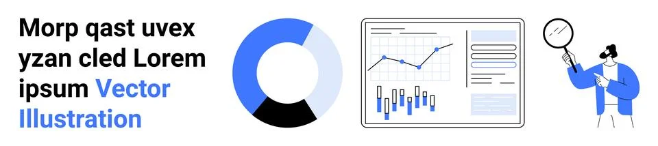 Data Analysis and Visualization with Charts and Business Insights in Blue and Illustrazione stock