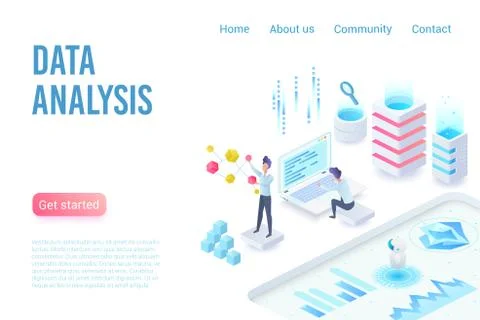 Data analysis and visualization isometric landing page vector template Illustrazione stock
