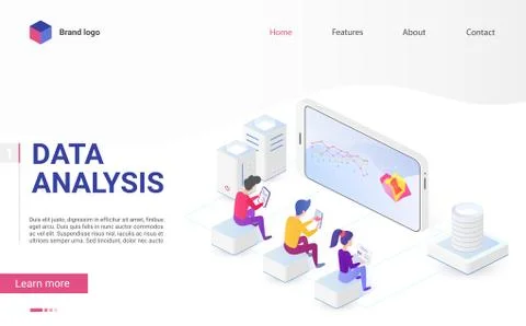 Data analysis and visualization isometric landing page vector template 스톡 일러스트