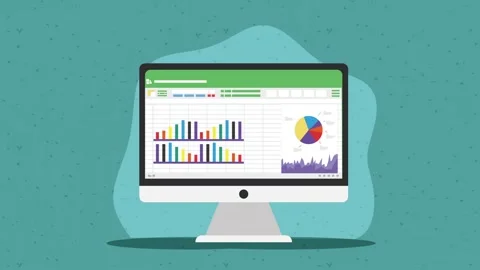 Data analysis and visualization motion on computer screen with various char.. Stock Footage 333721911