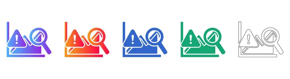 Data Analysis and Warning Icons in Five Styles Illustrazione stock