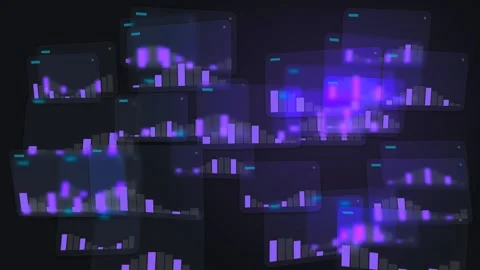 Data Analysis Animated on Futuristic Transparent Glass Panels Vidéo 334512463
