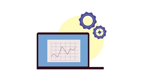Data analysis animation featuring laptop screen with growing chart and rota.. Stock-Footage 338986564