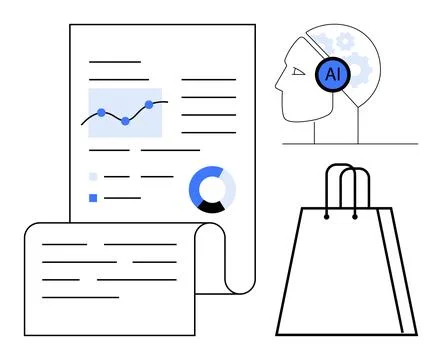 Data Analysis, Artificial Intelligence, and Consumer Trends Highlighting Bu.. Illustrazione stock