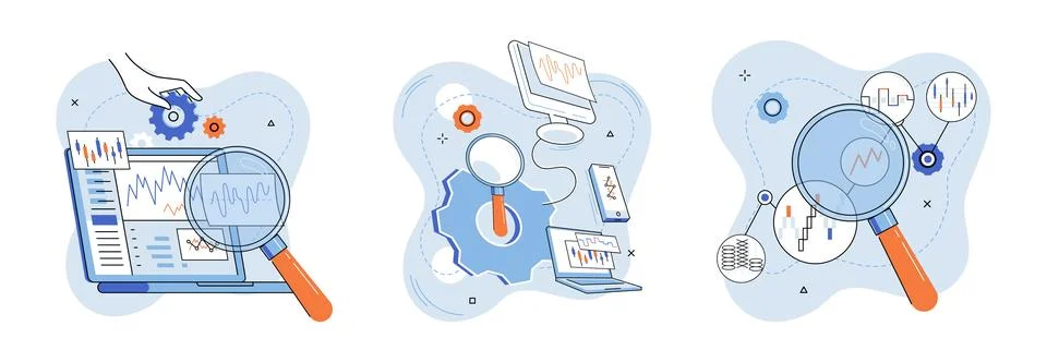 Data analysis. The banking sector relies on data analysis to assess risk and Illustrazione stock