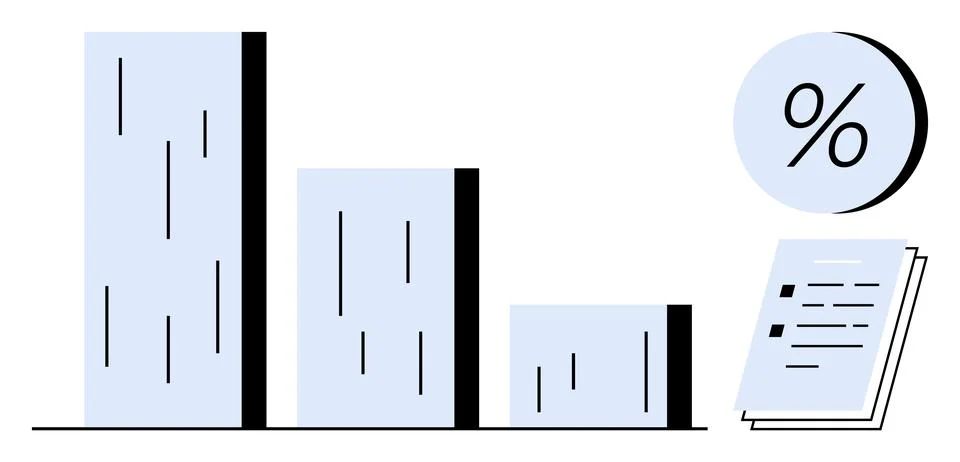 Data Analysis with Bar Chart, Percentage Symbol, and Document Stock Illustration