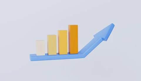 Data analysis bar graph with an arrow up icon, strengthening currency Stock Illustration