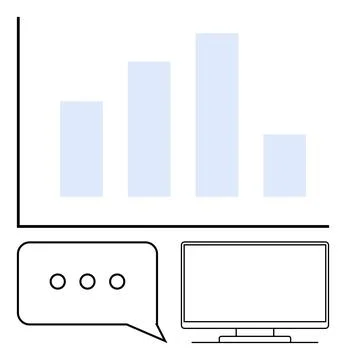 Data analysis with bar graph, communication bubble, and monitor suggesting .. 스톡 일러스트