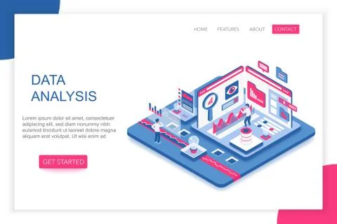 Data Analysis, big data analytics modern 3d isometric vector website landing Stock Illustration