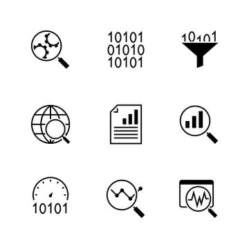 Data analysis black icons on white background Stock Illustration
