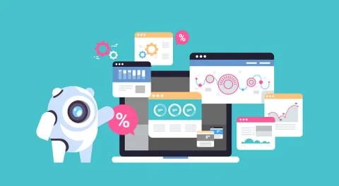 Data analysis bot robot graph diagram finance artificial intelligence concept 스톡 일러스트