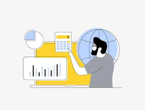 Data analysis, business analytics, marketing report with global statistics. KPI Illustrazione stock